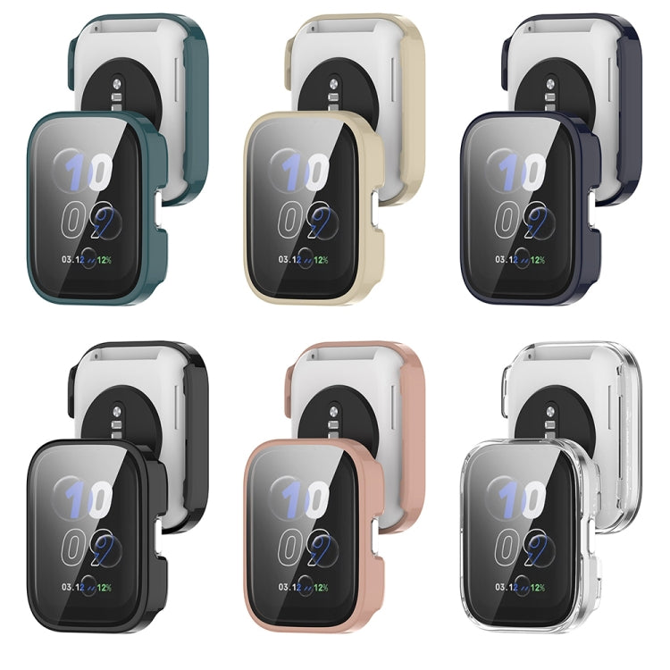 For Amazfit bip5 Unity PC + Tempered Glass Film Integrated Watch Protective Case(Sakura Pink)