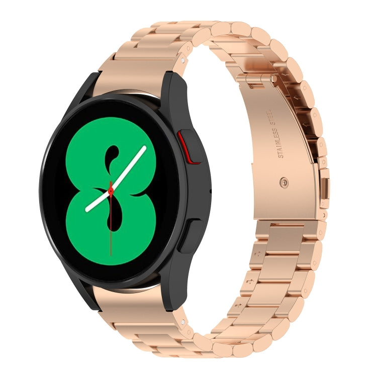 For Samsung Galaxy Watch FE 40mm Three Bead Stainless Steel Metal Watch Strap(Rose Gold)