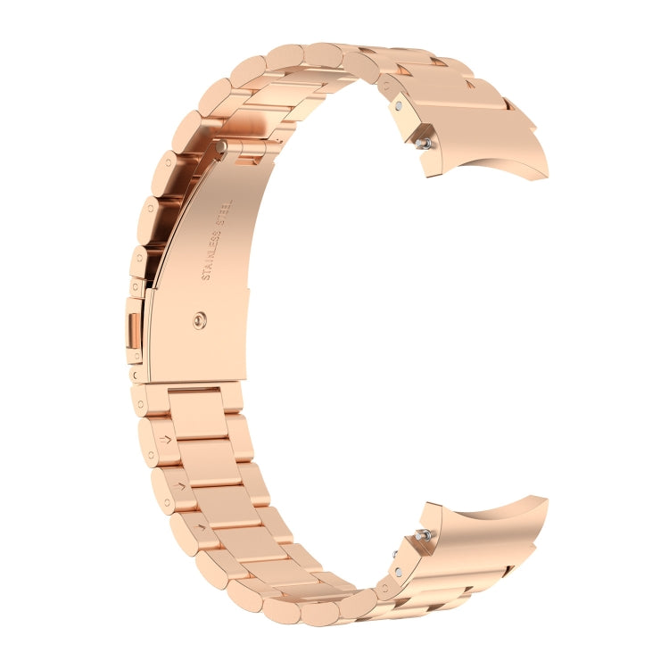 For Samsung Galaxy Watch FE 40mm Three Bead Stainless Steel Metal Watch Strap(Rose Gold)