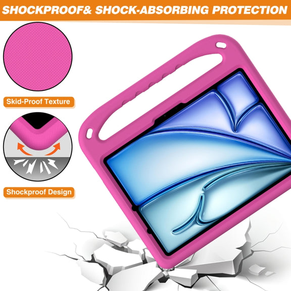 For iPad Air 11 / Pro 11 2024 Handle EVA Shockproof Tablet Case with Holder(RoseRed)