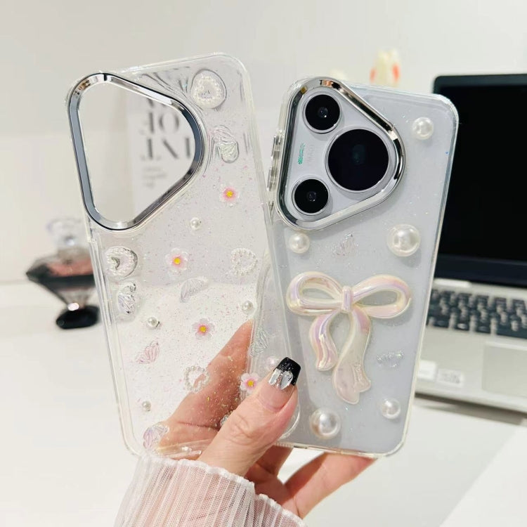 For Huawei Pura 70 Pro 3D Bow Pearl Love Flower TPU Phone Case(Pearl Bow)