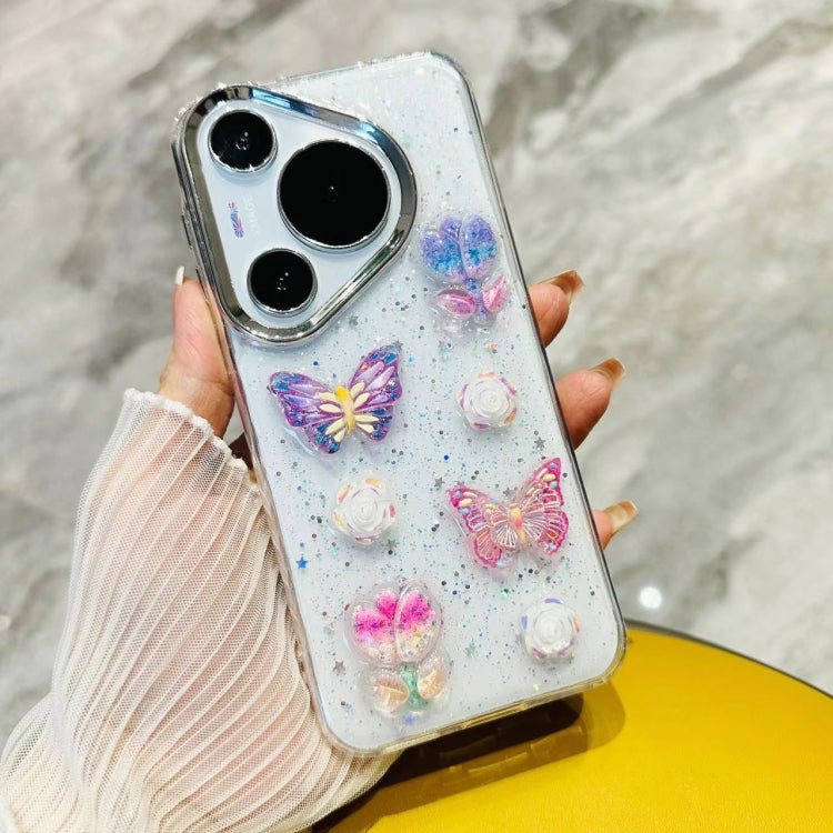 For Huawei Pura 70 3D Colorful Crystal Butterfly TPU Phone Case(Butterfly Pearl)