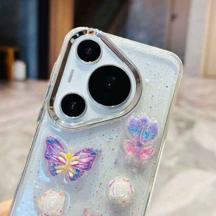 For Huawei Pura 70 3D Colorful Crystal Butterfly TPU Phone Case(Butterfly Pearl)