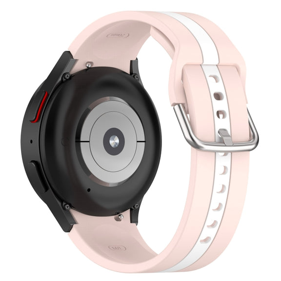 For Samsung Galaxy Watch FE 40mm Two Color Stripe Silicone Watch Band(Pink white)