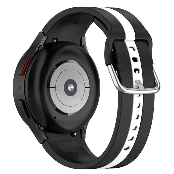 For Samsung Galaxy Watch FE 40mm Two Color Stripe Silicone Watch Band(Black White)