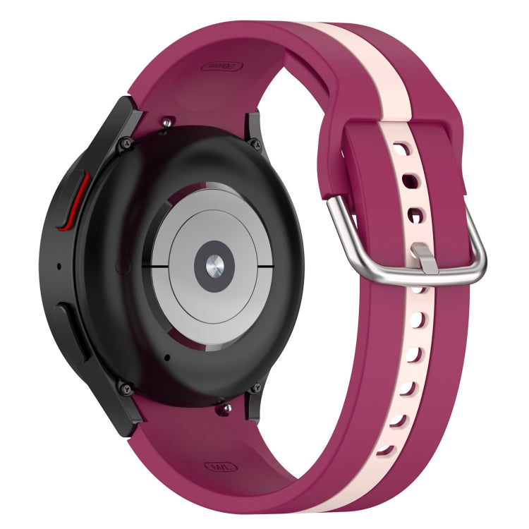 For Samsung Galaxy Watch FE 40mm Two Color Stripe Silicone Watch Band(Wine Red Pink)