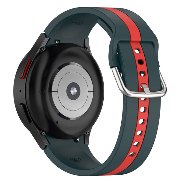 For Samsung Galaxy Watch 7 40 / 44mm Two Color Stripe Silicone Watch Band(Dark Green Red)
