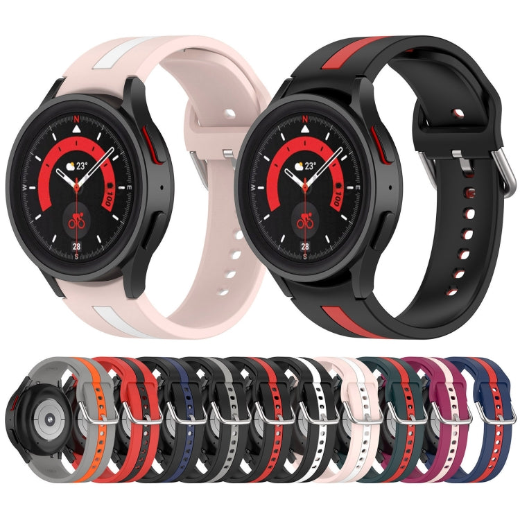 For Samsung Galaxy Watch FE 40mm Two Color Stripe Silicone Watch Band(Black White)