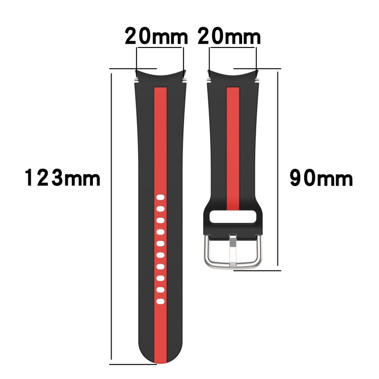 For Samsung Galaxy Watch FE 40mm Two Color Stripe Silicone Watch Band(Blue Red)