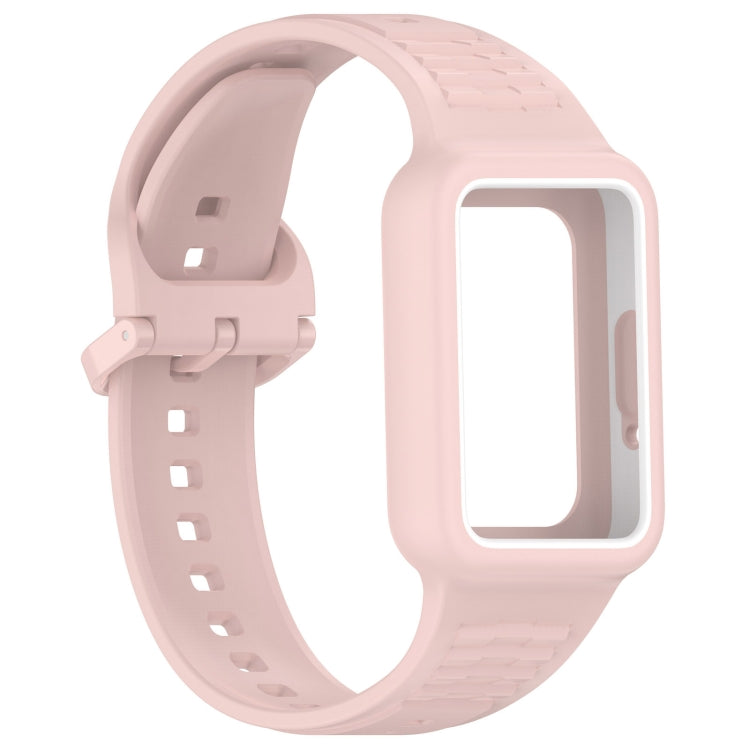 For  Huawei Band 9 Two Color Frame Integrated Silicone Watch Band(Light Pink)