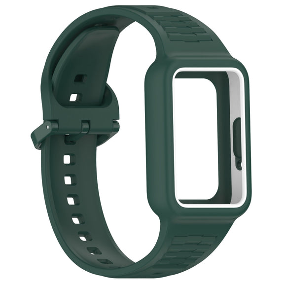 For  Huawei Band 9 Two Color Frame Integrated Silicone Watch Band(Dark Green)
