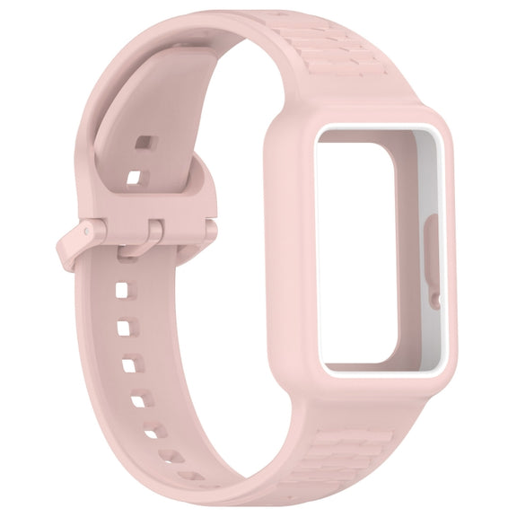 For  Huawei Band 8 Two Color Frame Integrated Silicone Watch Band(Light Pink)
