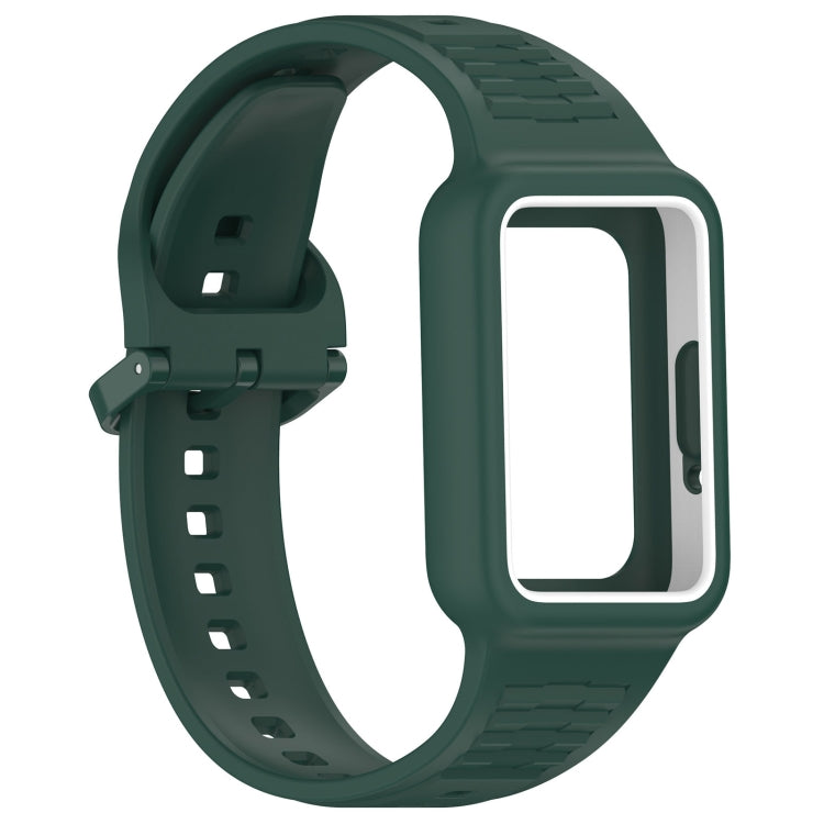 For  Huawei Band 8 Two Color Frame Integrated Silicone Watch Band(Dark Green)