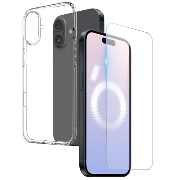 For iPhone 16 Plus NORTHJO 2 in 1 TPU Phone Case Screen Protector Tempered Glass Film(Clear)
