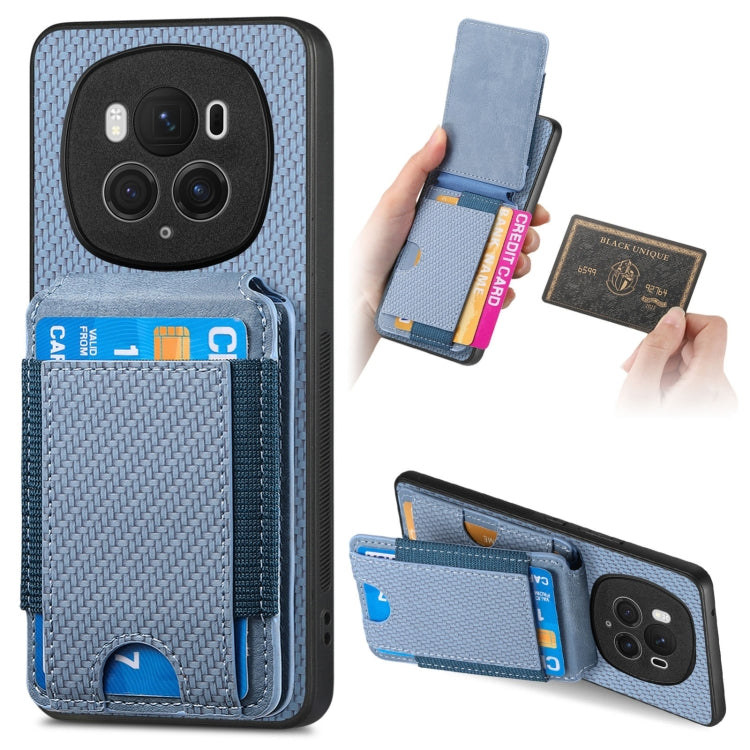 For Honor Magic6 Pro Carbon Fiber Vertical Flip Wallet Stand Phone Case(Blue)