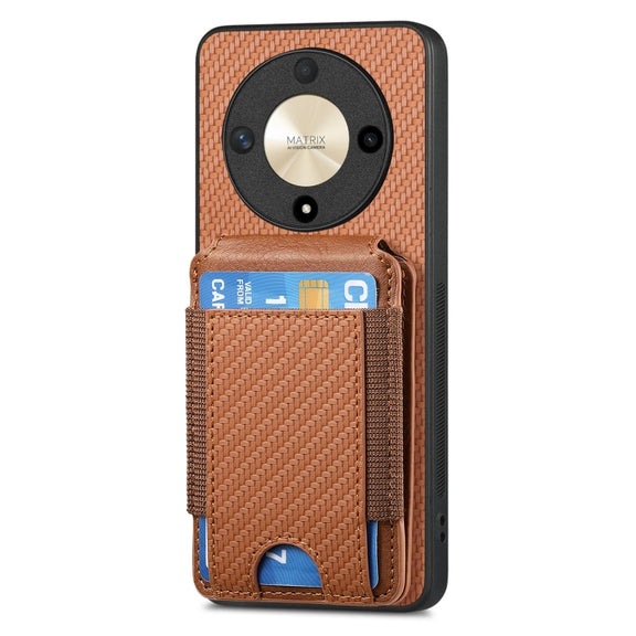 For Honor Magic6 Pro Carbon Fiber Vertical Flip Wallet Stand Phone Case(Brown)