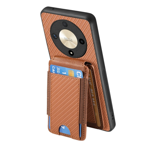 For Honor Magic6 Pro Carbon Fiber Vertical Flip Wallet Stand Phone Case(Brown)