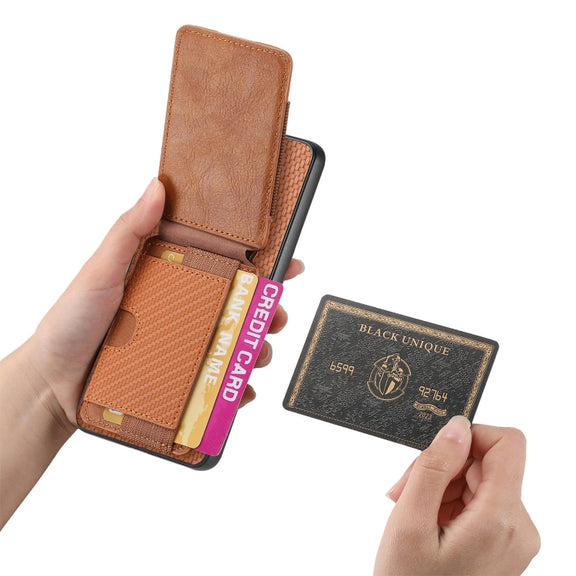 For Honor Magic6 Pro Carbon Fiber Vertical Flip Wallet Stand Phone Case(Brown)