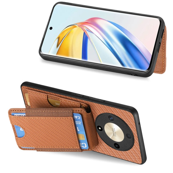 For Honor Magic6 Pro Carbon Fiber Vertical Flip Wallet Stand Phone Case(Brown)