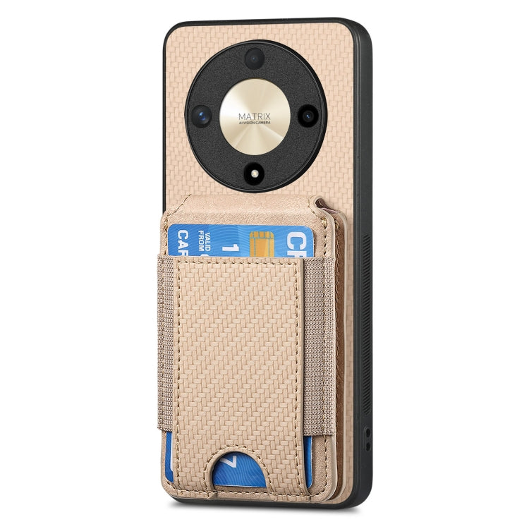 For Honor Magic6 Pro Carbon Fiber Vertical Flip Wallet Stand Phone Case(Khaki)