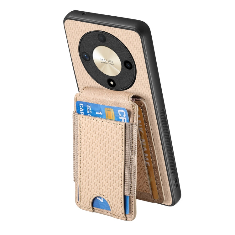 For Honor Magic6 Pro Carbon Fiber Vertical Flip Wallet Stand Phone Case(Khaki)