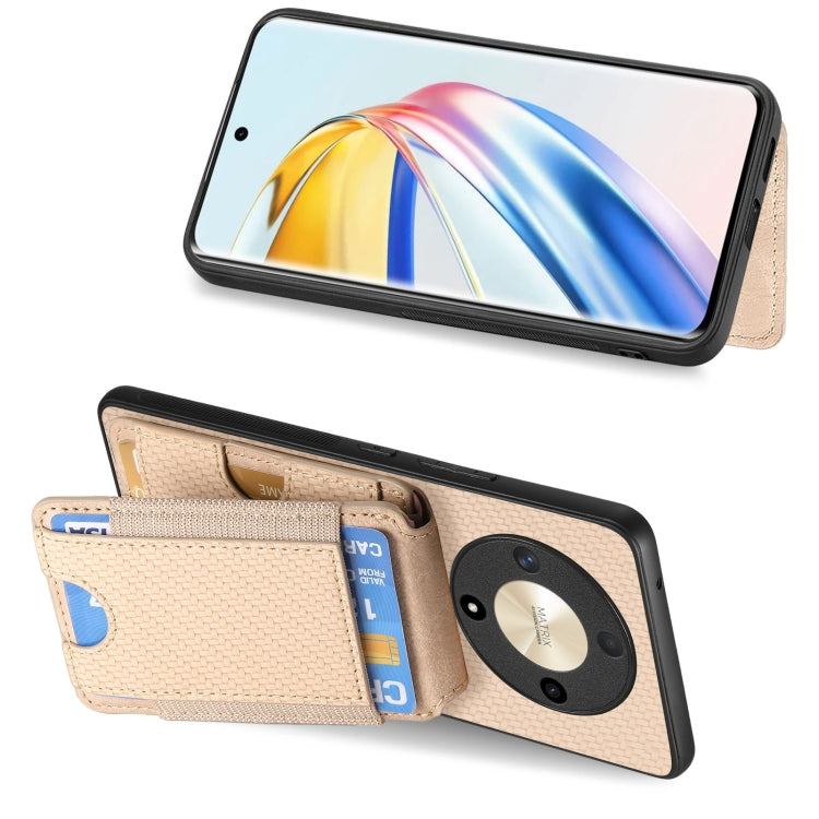 For Honor Magic6 Pro Carbon Fiber Vertical Flip Wallet Stand Phone Case(Khaki)