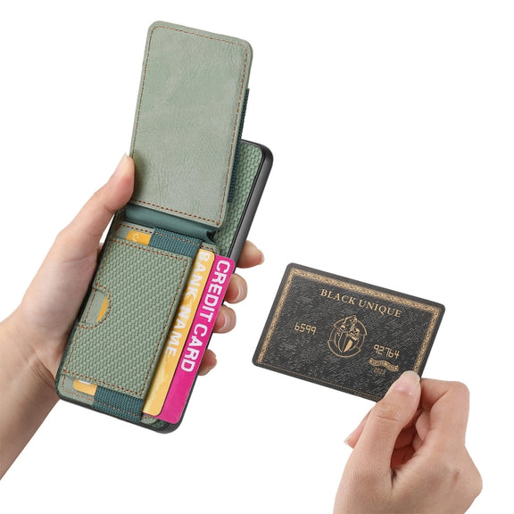 For Honor Magic6 Pro Carbon Fiber Vertical Flip Wallet Stand Phone Case(Green)