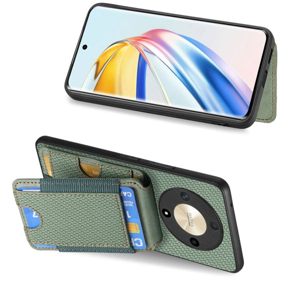 For Honor Magic6 Pro Carbon Fiber Vertical Flip Wallet Stand Phone Case(Green)