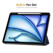 For iPad Air 13 2024 ENKAY Tri-fold Custer Texture TPU Leather Smart Tablet Case with Pen Slot(Black)