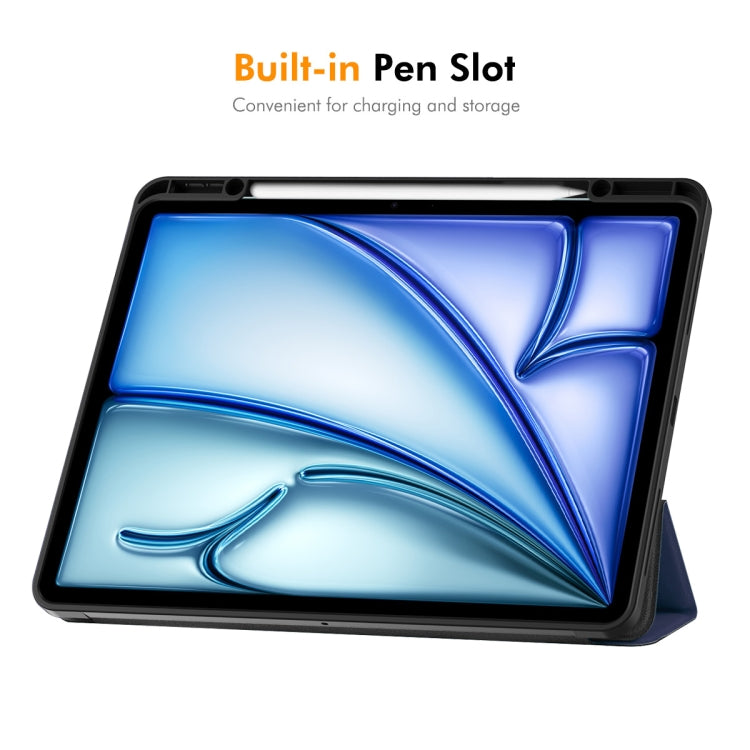 For iPad Air 13 2024 ENKAY Tri-fold Custer Texture TPU Leather Smart Tablet Case with Pen Slot(Black)