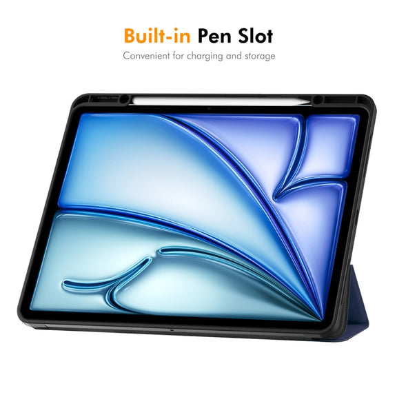 For iPad Air 13 2024 ENKAY Tri-fold Custer Texture TPU Leather Smart Tablet Case with Pen Slot(Grey)