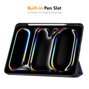 For iPad Pro 13 2024 ENKAY Tri-fold Custer Texture TPU Leather Smart Tablet Case with Pen Slot(Black)