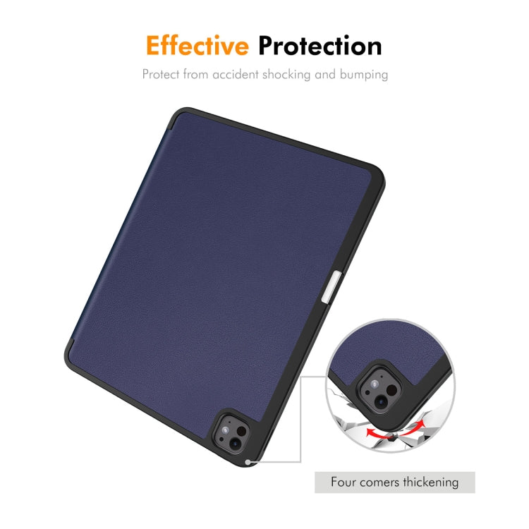 For iPad Pro 13 2024 ENKAY Tri-fold Custer Texture TPU Leather Smart Tablet Case with Pen Slot(Grey)
