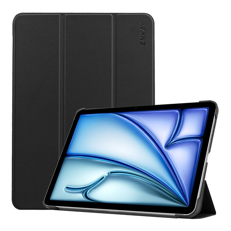 For iPad Air 13 2025 / 2024 ENKAY Tri-fold Custer Texture Plastic Leather Smart Tablet Case(Black)