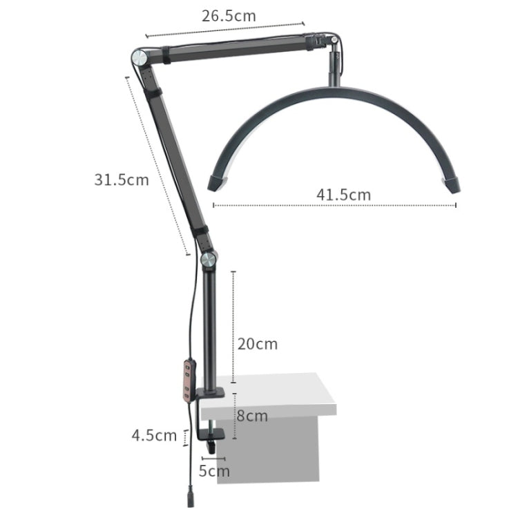 HD-M3X Pro 16 inch Adjustable Brightness Beauty Light Half Moon Light Eyelash Tech Lamp, Plug:UK Plug(Black)