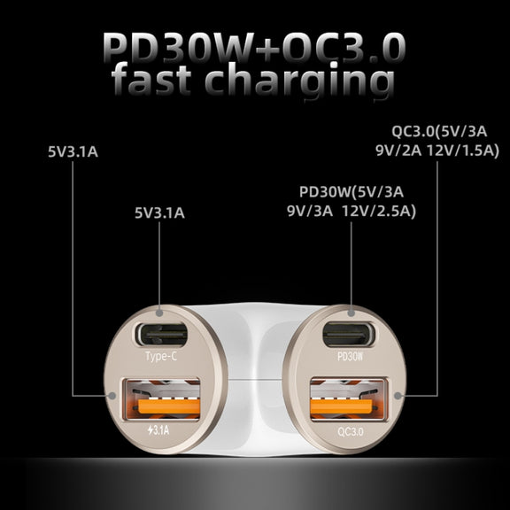 A2 2 USB + 2 Type-C Phone Fast Charging Power Adapter 78W Y-Shaped Car Charger(Black)