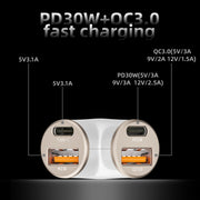 A2 2 USB + 2 Type-C Phone Fast Charging Power Adapter 78W Y-Shaped Car Charger(Silver)