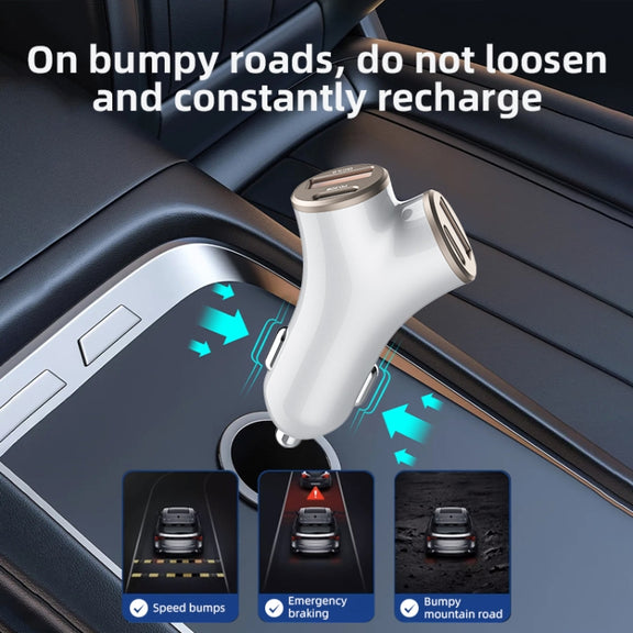 A2 2 USB + 2 Type-C Phone Fast Charging Power Adapter 78W Y-Shaped Car Charger(Black)