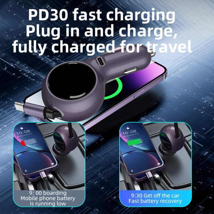 K2 With 60W Type-C Retractable Cable Type-C Port Phone Fast Charging Adapter Car Charger