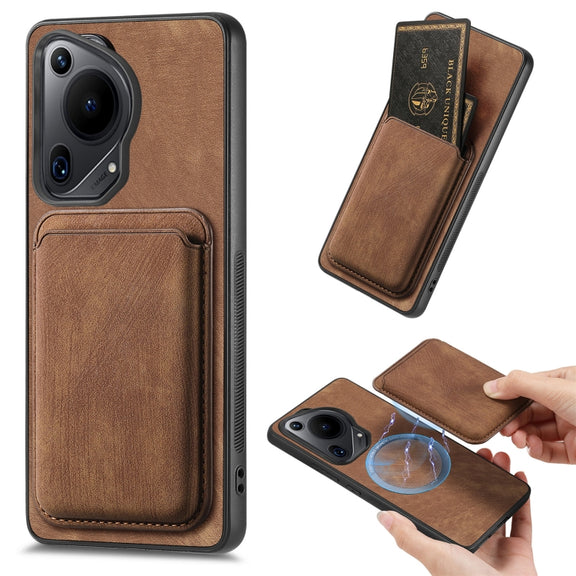 For Huawei Pura 70 Retro Leather Card Bag Magnetic Phone Case(Brown)