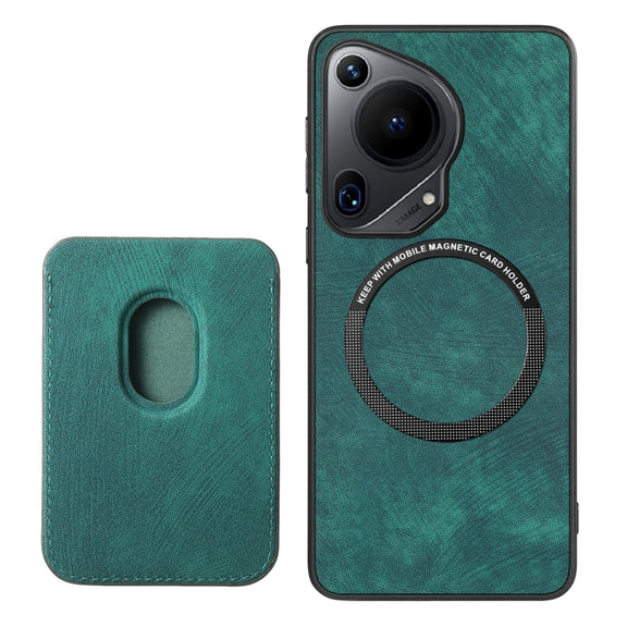 For Huawei Pura 70 Retro Leather Card Bag Magnetic Phone Case(Green)