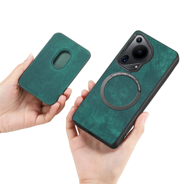 For Huawei Pura 70 Retro Leather Card Bag Magnetic Phone Case(Green)