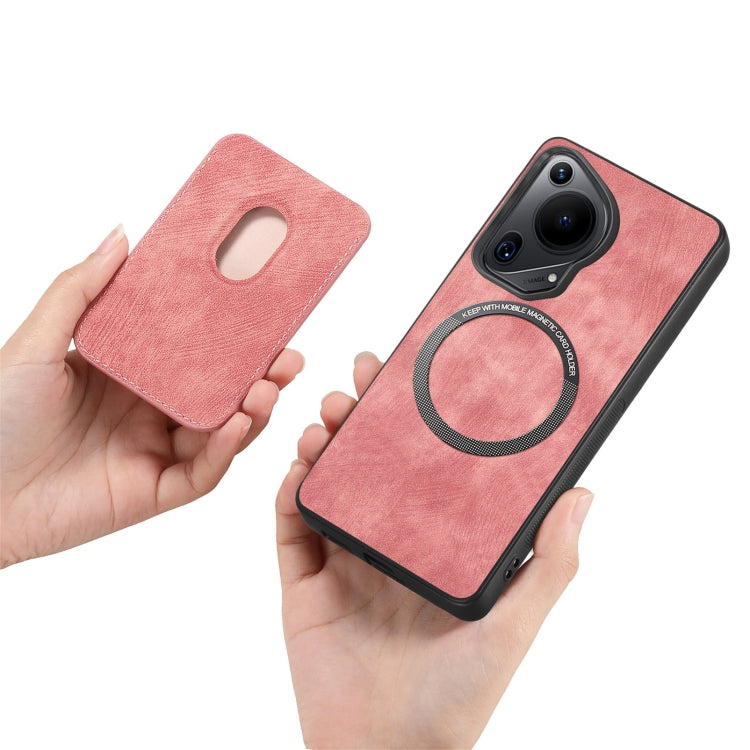 For Huawei Pura 70 Retro Leather Card Bag Magnetic Phone Case(Pink)
