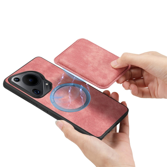 For Huawei Pura 70 Retro Leather Card Bag Magnetic Phone Case(Pink)