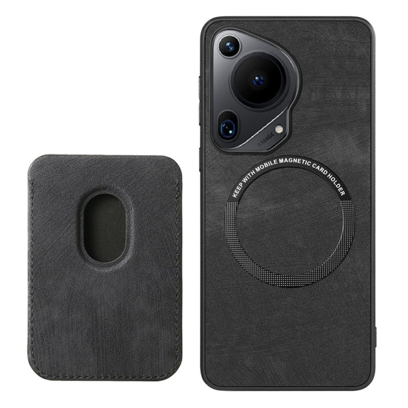 For Huawei Pura 70 Retro Leather Card Bag Magnetic Phone Case(Black)