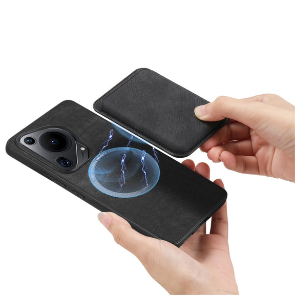For Huawei Pura 70 Retro Leather Card Bag Magnetic Phone Case(Black)