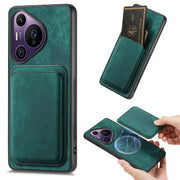 For Huawei Pura 70 Pro Retro Leather Card Bag Magnetic Phone Case(Green)