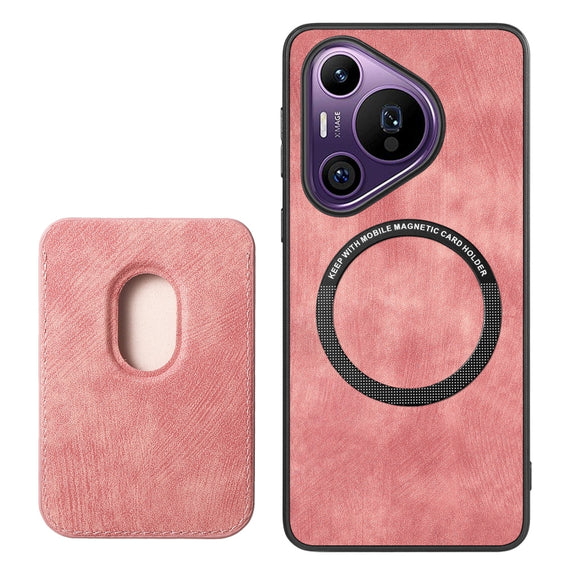 For Huawei Pura 70 Pro+ Retro Leather Card Bag Magnetic Phone Case(Pink)