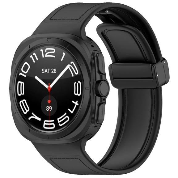 For Samsung Galaxy Watch Ultra 47mm Magnetic Folding Buckle Silicone Leather Watch Band(Black)