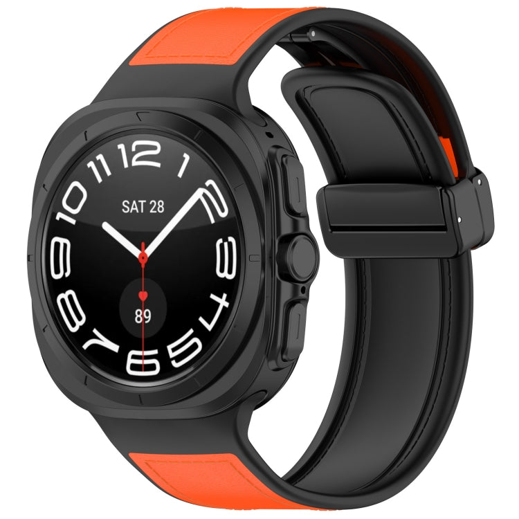 For Samsung Galaxy Watch Ultra 47mm Magnetic Folding Buckle Silicone Leather Watch Band(Orange)